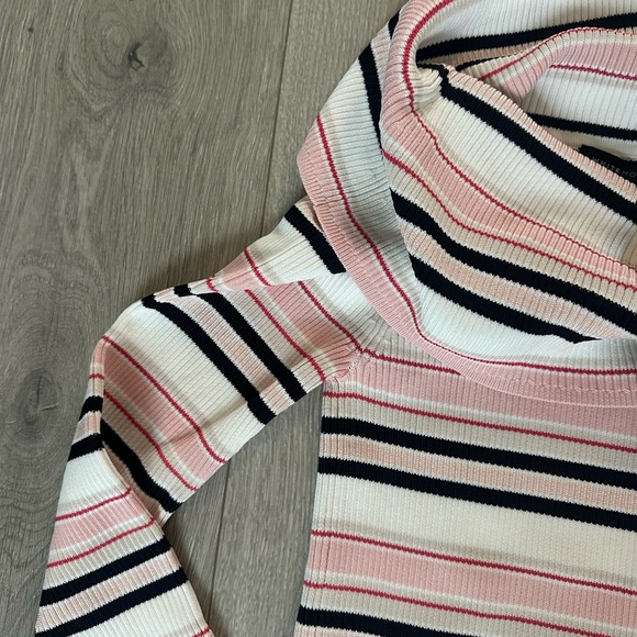White House Black Market Pink and Black Striped Cowl Neck Sweater - Picture 3 of 3